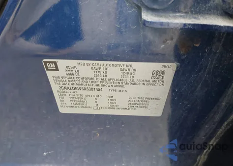 2010 Chevrolet Equinox Lt from USA, damaged, VIN 2CNALDEW6A6381454